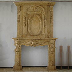 Large high quality yellow color stone fireplace frame